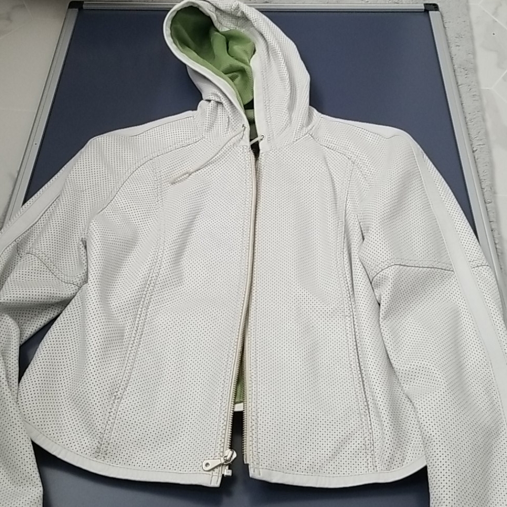 Kenneth Cole G3 white leather sport hooded jacket